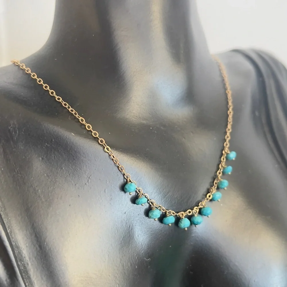 Sterling silver hold played blue bead necklace